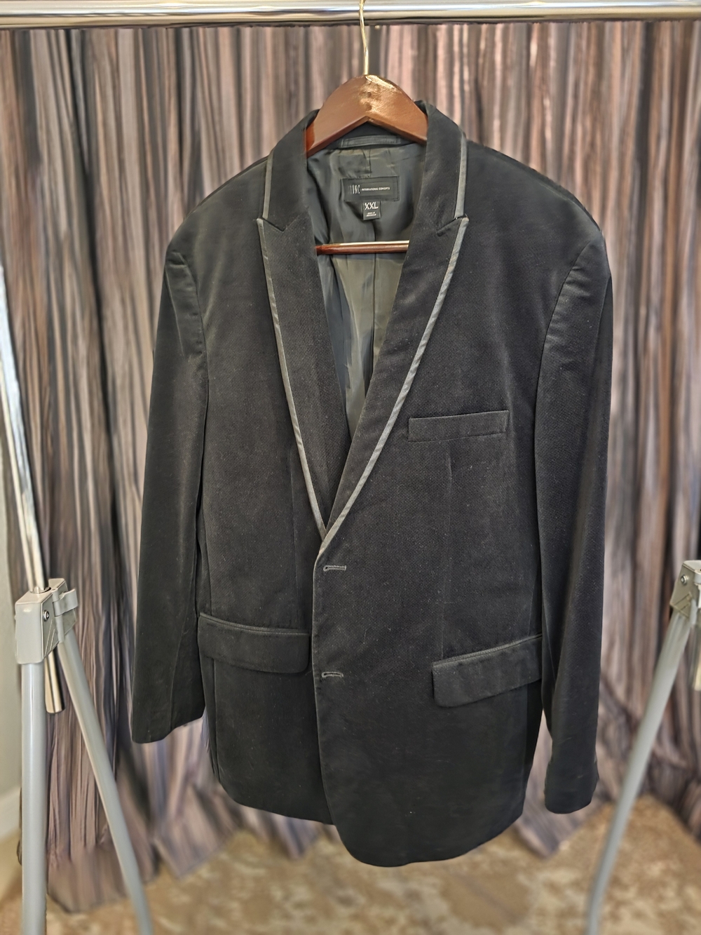 INC International Concepts Black Velvet Blazer with Satin Trim